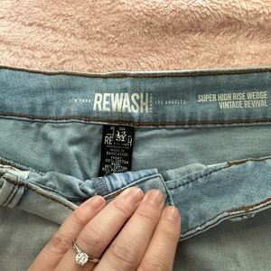 Super high rise light blue jean shorts. Size 13